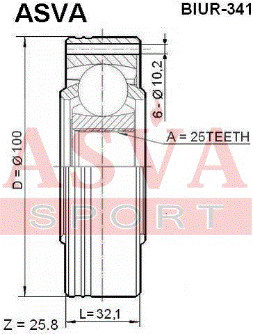 ШРУС ВНУТРЕННИЙ ЗАДНИЙ 25x100 BIUR-341