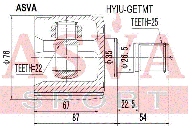 ШРУС ВНУТРЕННИЙ 22x35x25 HYIU-GETMT