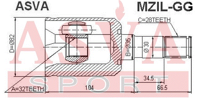ШРУС ВНУТРЕННИЙ ЛЕВЫЙ 32x35x28 MZIL-GG