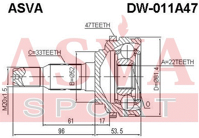 ШРУС НАРУЖНЫЙ 22x52x33 DW-011A47