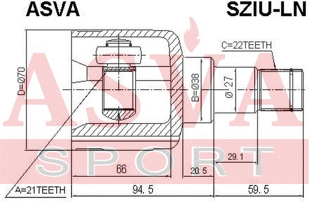 ШРУС ВНУТРЕННИЙ 21x38x22 SZIU-LN