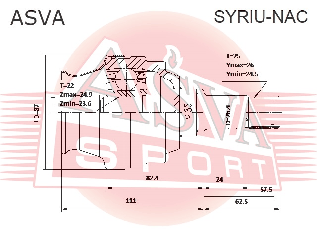 ШРУС ВНУТРЕННИЙ ЗАДНИЙ 22X35X25 SYRIU-NAC