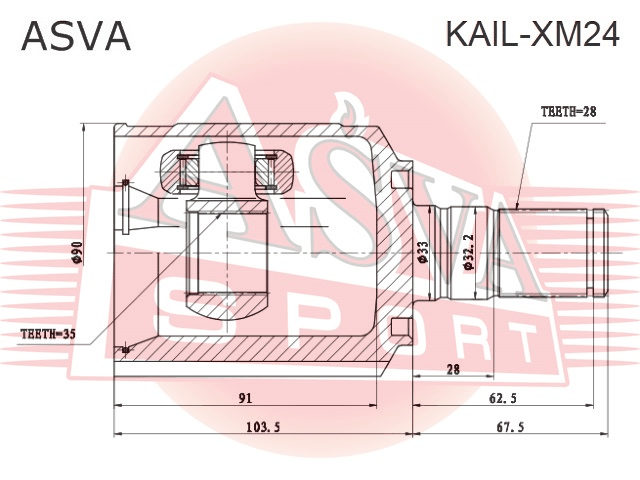 ШРУС ВНУТРЕННИЙ ЛЕВЫЙ 35X33X28 KAIL-XM24