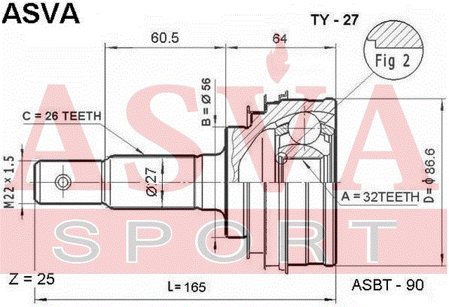 ШРУС НАРУЖНЫЙ 32x56x26 TY-27