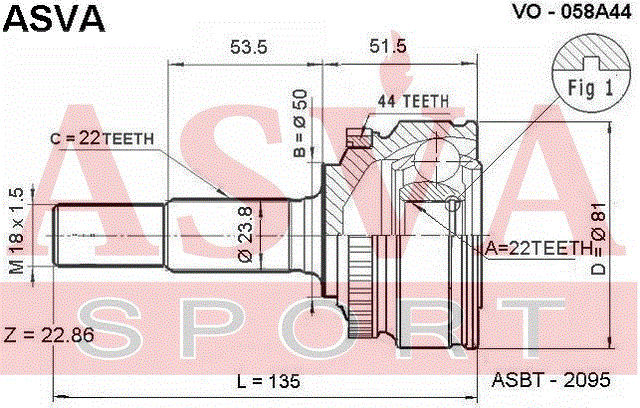 ШРУС НАРУЖНЫЙ 22x50x22 VO-058A44