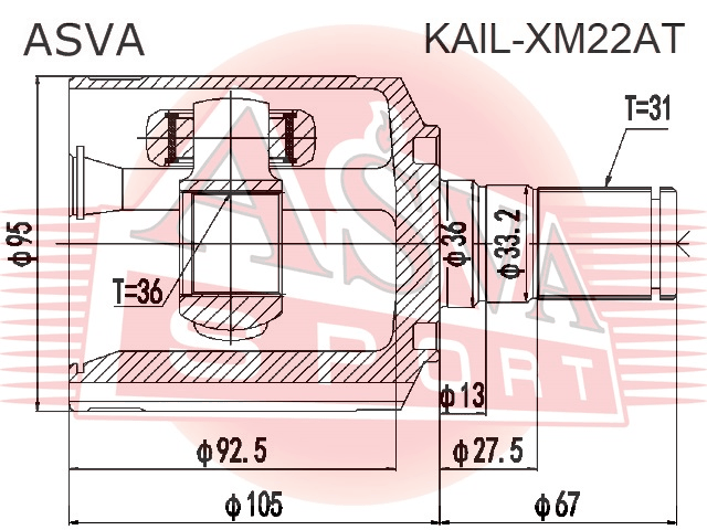 ШРУС ВНУТРЕННИЙ ЛЕВЫЙ 36Х36Х31 KAIL-XM22AT