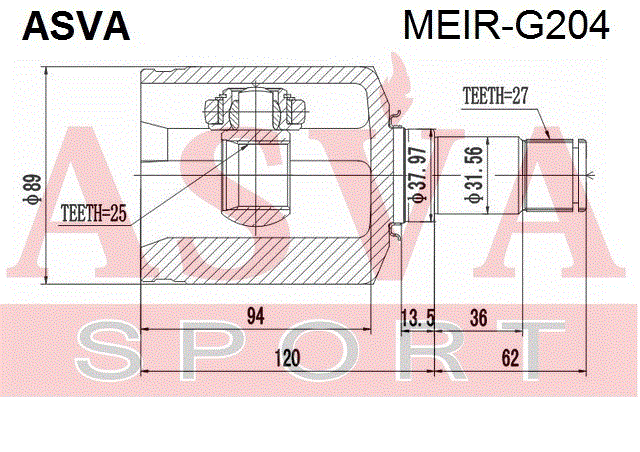 ШРУС ВНУТРЕННИЙ ПРАВЫЙ 25x38x27 MEIR-G204