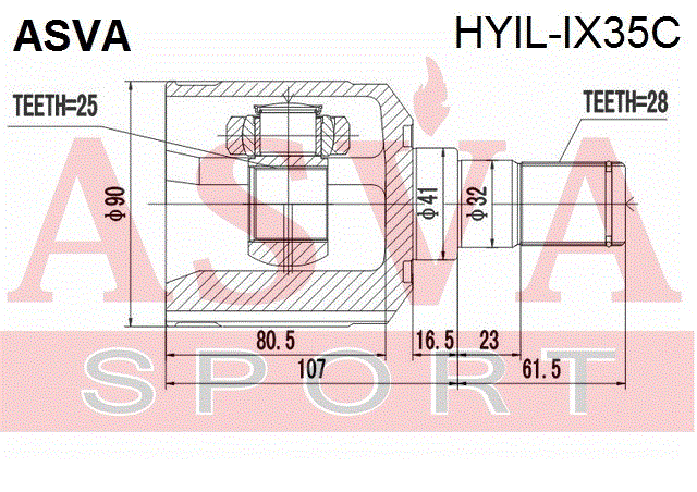 ШРУС ВНУТРЕННИЙ ЛЕВЫЙ 25x41x28 HYIL-IX35C