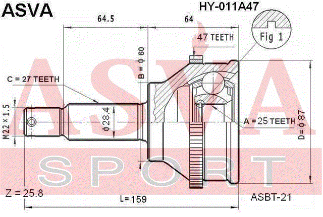 ШРУС НАРУЖНЫЙ 25x60x27 HY-011A47