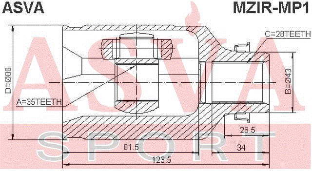 ШРУС ВНУТРЕННИЙ ПРАВЫЙ 35x43x28 MZIR-MP1