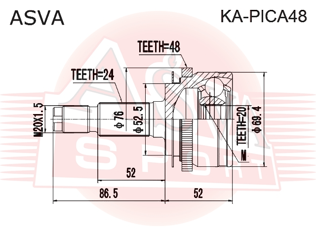 ШРУС НАРУЖНЫЙ 20x52.5x24 KA-PICA48