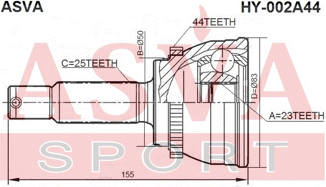 ШРУС НАРУЖНЫЙ 23x50x25 HY-002A44