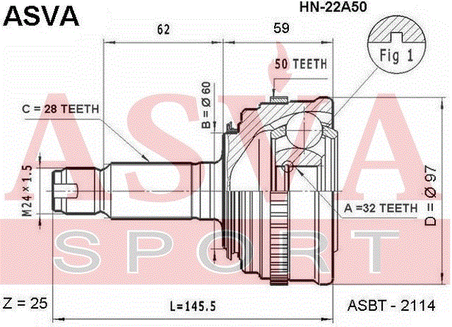 ШРУС НАРУЖНЫЙ 32x60x28 HN-22A50