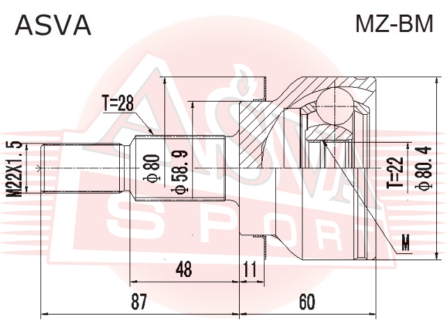 ШРУС НАРУЖНЫЙ 22X58.9X28 MZ-BM