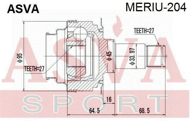 ШРУС ВНУТРЕННИЙ ЗАДНИЙ 27x45x27 MERIU-204
