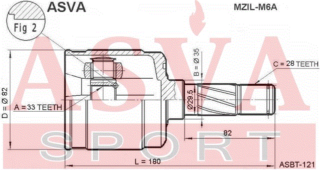 ШРУС ВНУТРЕННИЙ ЛЕВЫЙ 33x35x28 MZIL-M6A