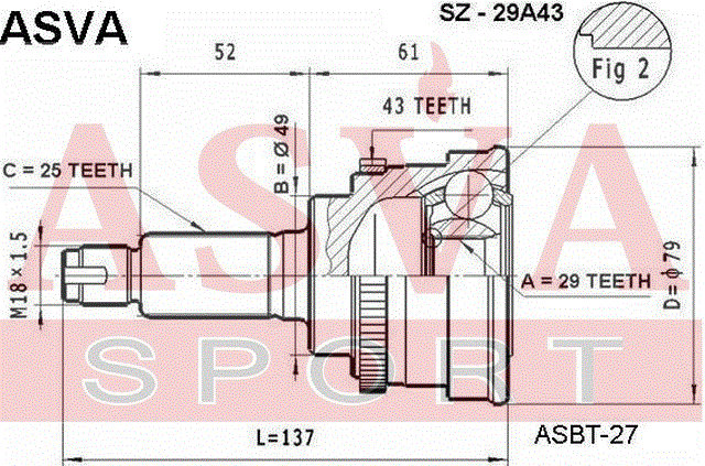 ШРУС НАРУЖНЫЙ 29x49x25 SZ-29A43