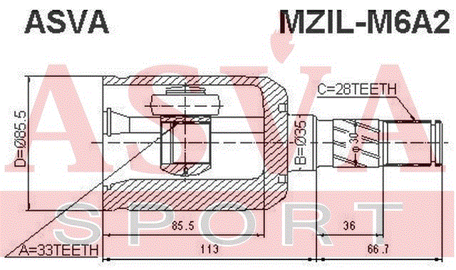 ШРУС ВНУТРЕННИЙ ЛЕВЫЙ 33x35x28 MZIL-M6A2