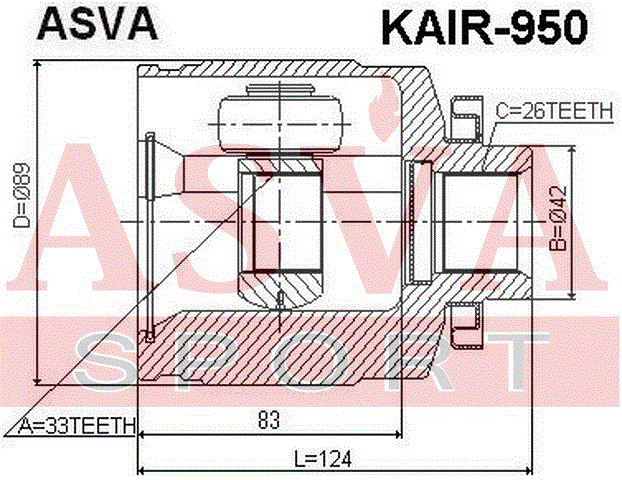 ШРУС ВНУТРЕННИЙ ПРАВЫЙ 33x42x26 KAIR-950