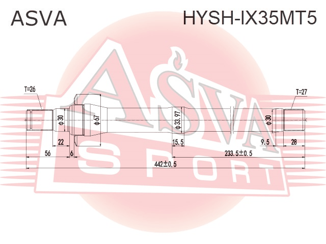 ПОЛУОСЬ ПРАВАЯ 27X422X26  (БЕЗ ПОДШИПНИКА) HYSH-IX35MT5