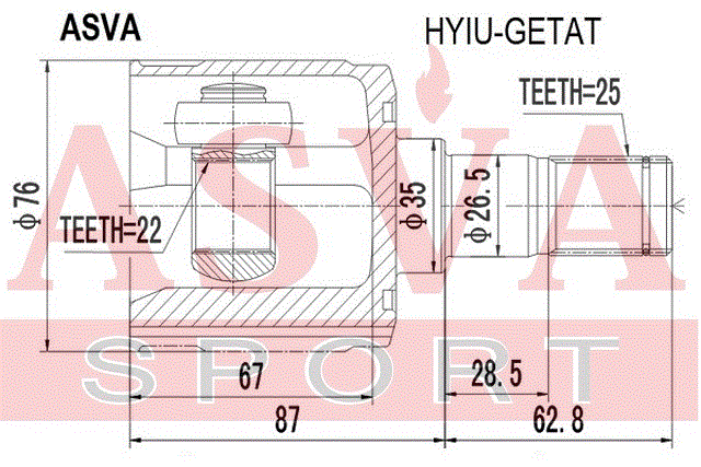 ШРУС ВНУТРЕННИЙ 22x35x25 HYIU-GETAT