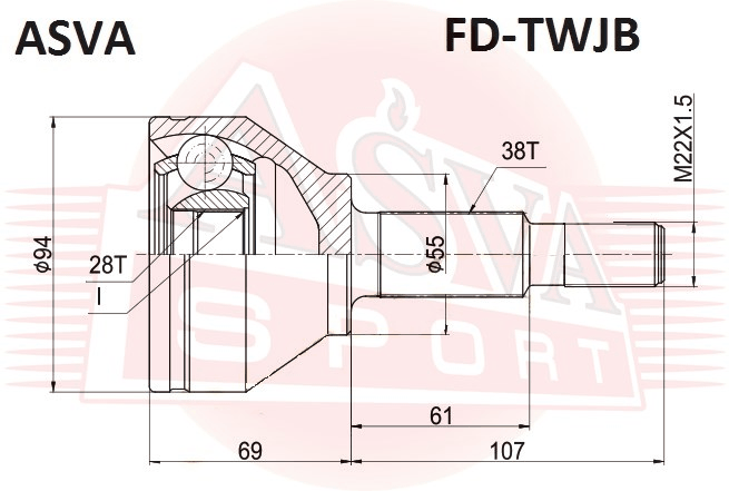 ШРУС НАРУЖНЫЙ 28X55X38 FD-TWJB
