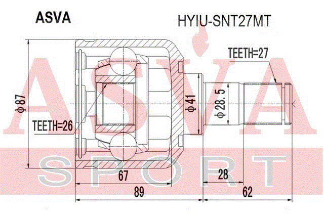 ШРУС ВНУТРЕННИЙ 26x41x27 HYIU-SNT27MT