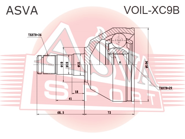 ШРУС ВНУТРЕННИЙ ЛЕВЫЙ 29X31X26 VOIL-XC9B