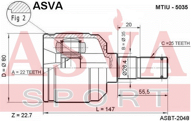 ШРУС ВНУТРЕННИЙ 22x35x25 MTIU-5035