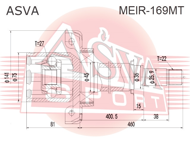 ШРУС ВНУТРЕННИЙ 27X36X22 MEIR-169MT