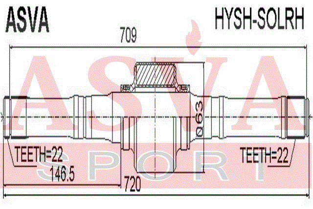 ПОЛУОСЬ ПРАВАЯ 22x724x22 HYSH-SOLRH