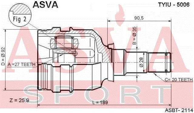 ШРУС ВНУТРЕННИЙ ЛЕВЫЙ 27x35x20 TYIU-5006