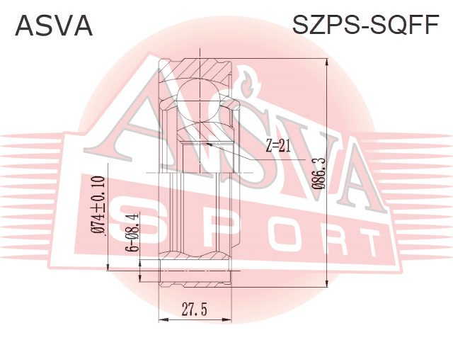 ШРУС КАРДАНА ПЕРЕДНЕГО 21x86.3 SZPS-SQFF