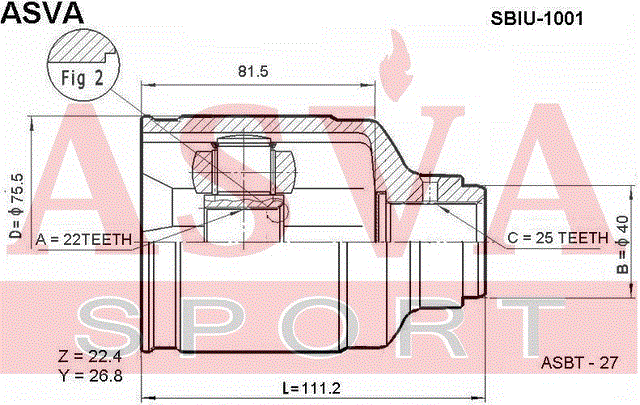 ШРУС ВНУТРЕННИЙ 22x40x25 SBIU-1001