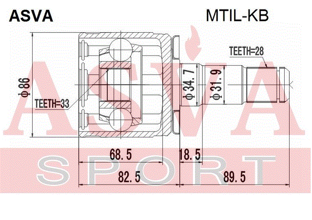 ШРУС ВНУТРЕННИЙ ЛЕВЫЙ 33x35x28 MTIL-KB