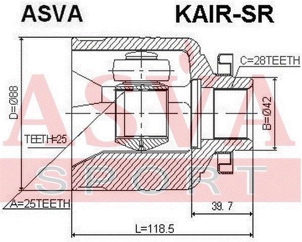 ШРУС ВНУТРЕННИЙ ПРАВЫЙ 25x42x28 KAIR-SR