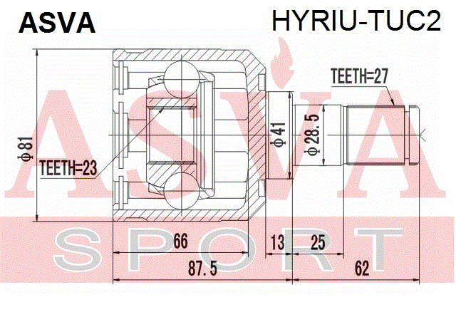 ШРУС ВНУТРЕННИЙ ЗАДНИЙ 23x41x27 HYRIU-TUC2