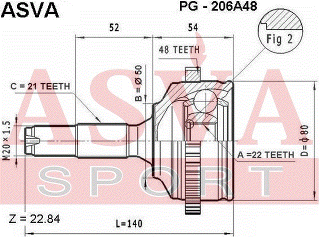 ШРУС НАРУЖНЫЙ 22x50x21 PG-206A48