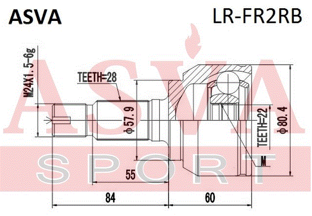 ШРУС НАРУЖНЫЙ ЗАДНИЙ 22x57,8x28 LR-FR2RB