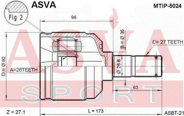 ШРУС ВНУТРЕННИЙ 26x35x27 MTIP-5024