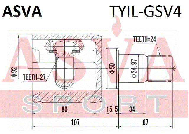 ШРУС ВНУТРЕННИЙ ЛЕВЫЙ 27x50x24 (OEM-исполнение) TYIL-GSV4