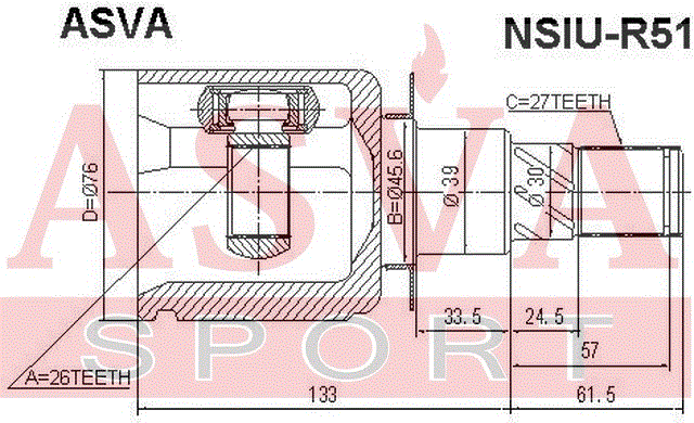 ШРУС ВНУТРЕННИЙ 26х45.6х27 (OEM-исполнение) NSIU-R51