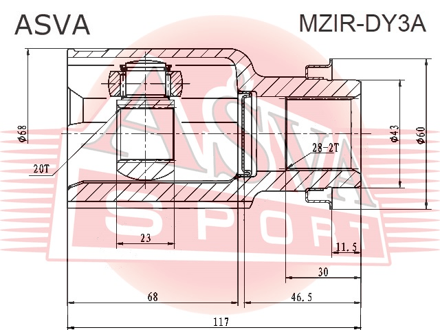 ШРУС ВНУТРЕННИЙ ПРАВЫЙ 20X43X28 MZIR-DY3A