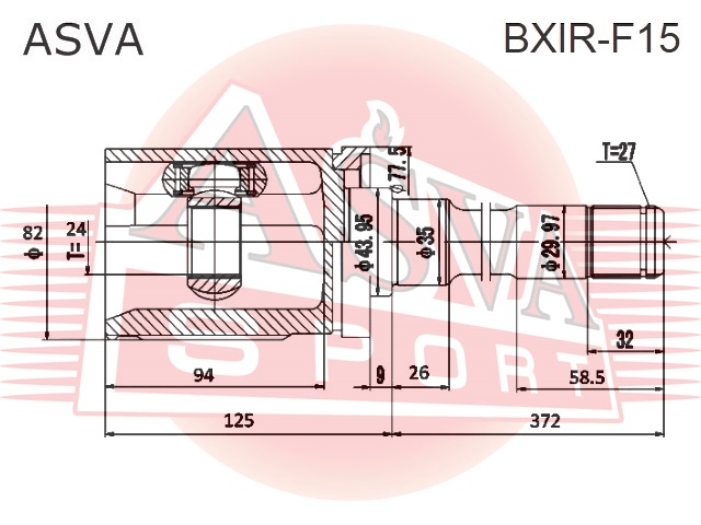 ШРУС ВНУТРЕННИЙ ПРАВЫЙ 24X43.95X27 BXIR-F15