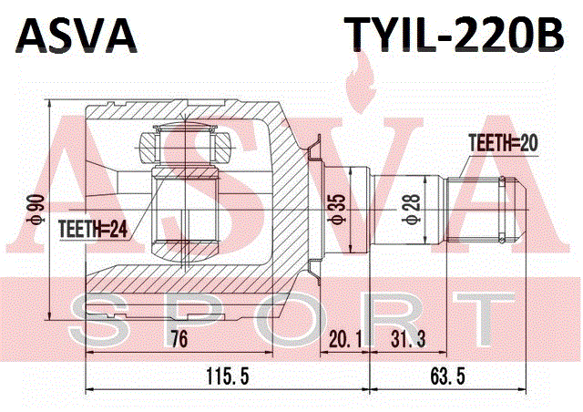 ШРУС ВНУТРЕННИЙ ЛЕВЫЙ 24x35x20 TYIL-220B