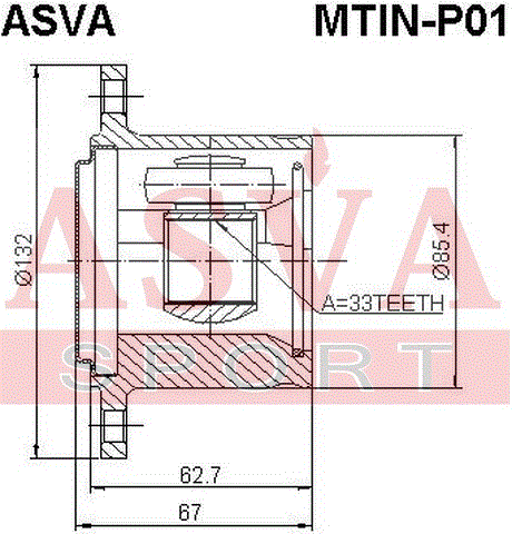 ШРУС ВНУТРЕННИЙ ПРАВЫЙ 33x132 MTIN-P01