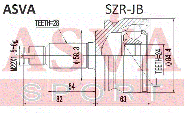 ШРУС НАРУЖНЫЙ ЗАДНИЙ 24x58,3x28 SZR-JB