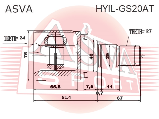 ШРУС ВНУТРЕННИЙ ЛЕВЫЙ 27X40X24 HYIL-GS20AT