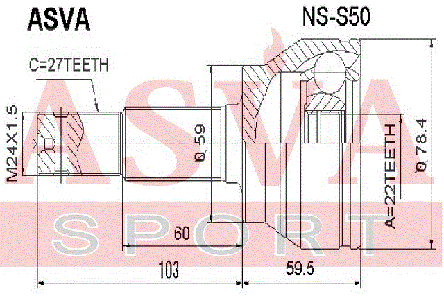 ШРУС НАРУЖНЫЙ 22x59x27 NS-S50