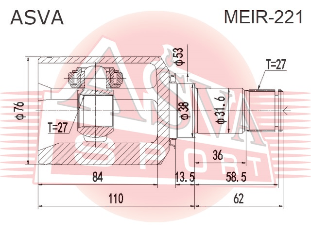 ШРУС ВНУТРЕННИЙ ПРАВЫЙ 27X38X27 MEIR-221